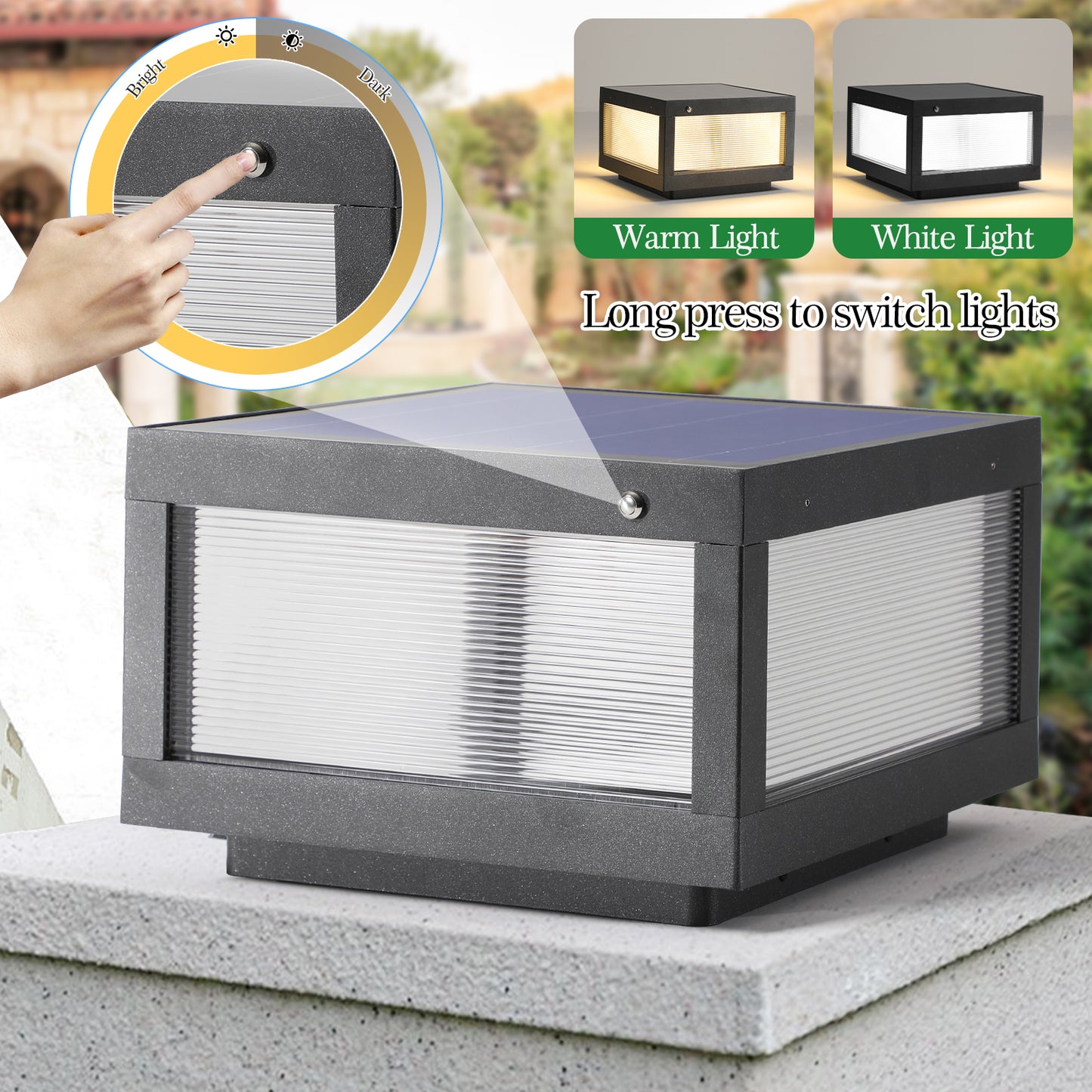 12" Black Solar LED Outdoor Post Cap Light - view 5