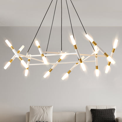 41" White and Gold Branch Chandelier with Frosted Tubes - view 2