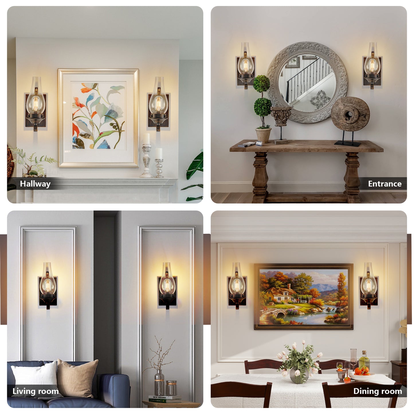 Farmhouse Black & Gold Wall Light with Clear Glass, Set of 2 - view 6