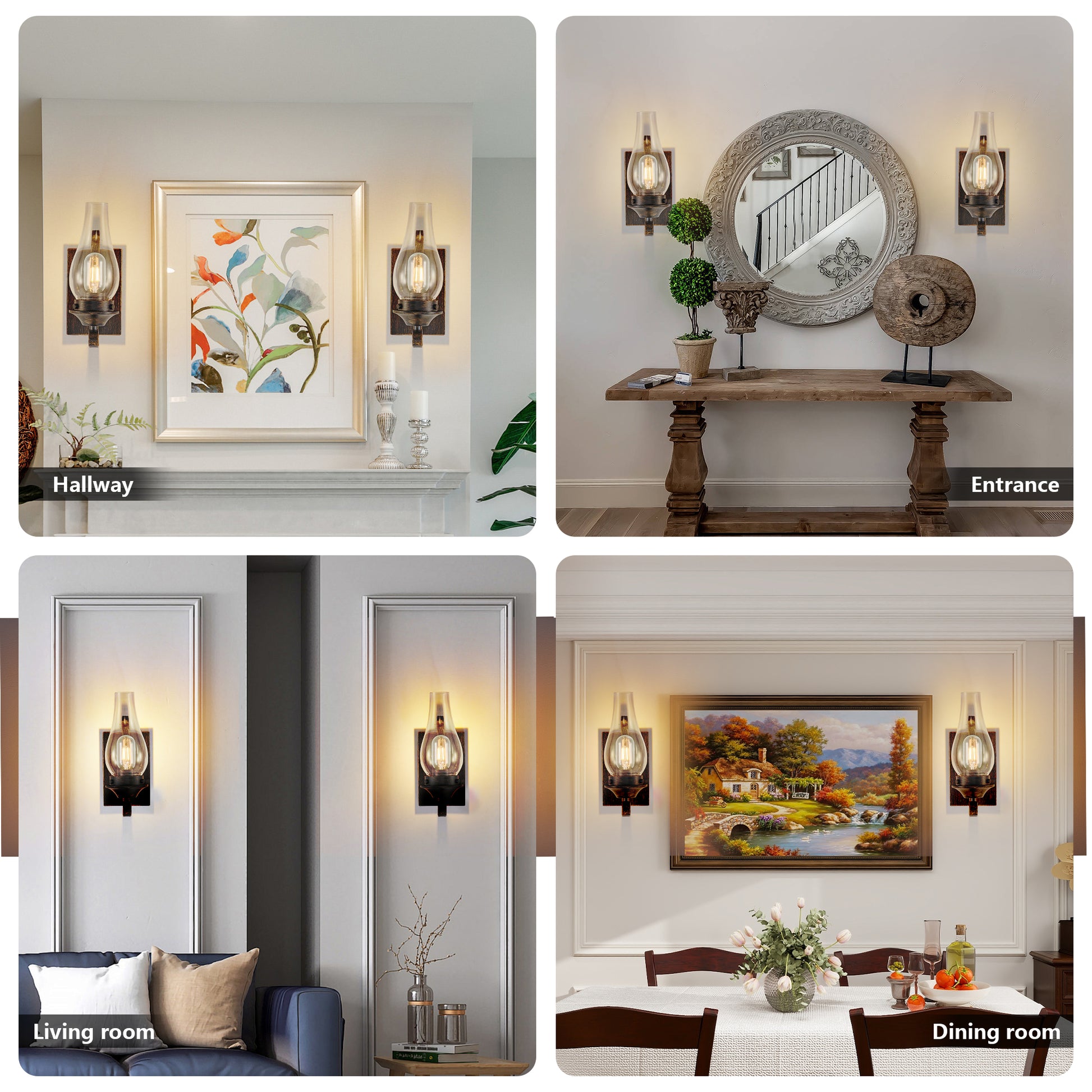 Farmhouse Black & Gold Wall Light with Clear Glass, Set of 2 - view 6