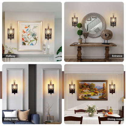 Farmhouse Black & Gold Wall Light with Clear Glass, Set of 2 - view 6