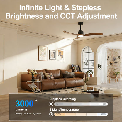 52" Matte Black & Wood Ceiling Fan with Dimmable LED - view 8