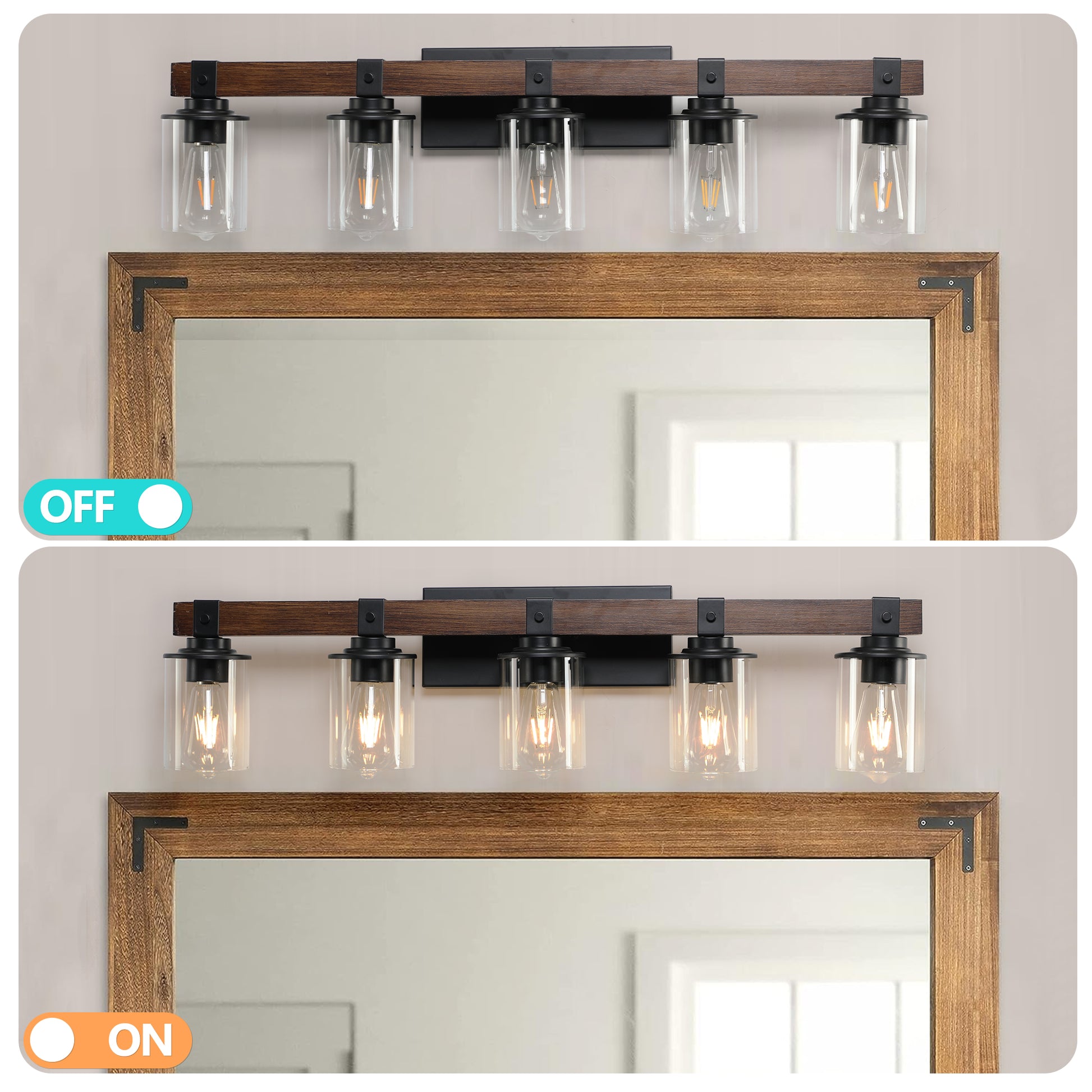 35" 5-Light Farmhouse Vanity Light with Wood Accent - view 9