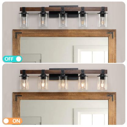 35" 5-Light Farmhouse Vanity Light with Wood Accent - view 9