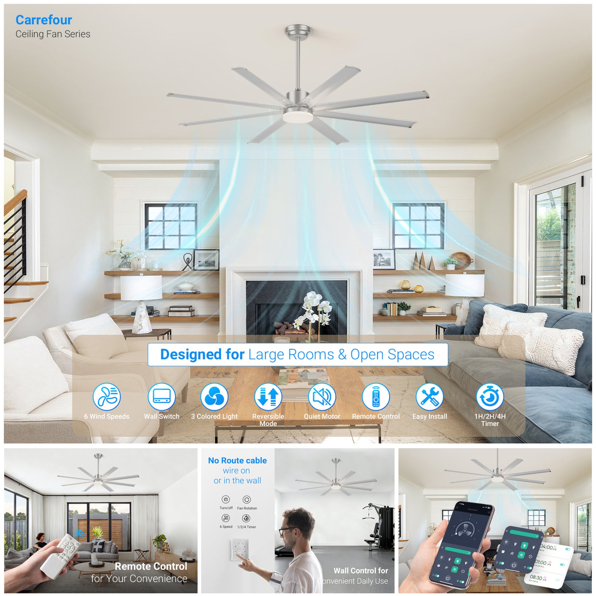 72" Silver Industrial Aluminum Ceiling Fan with Remote - view 13