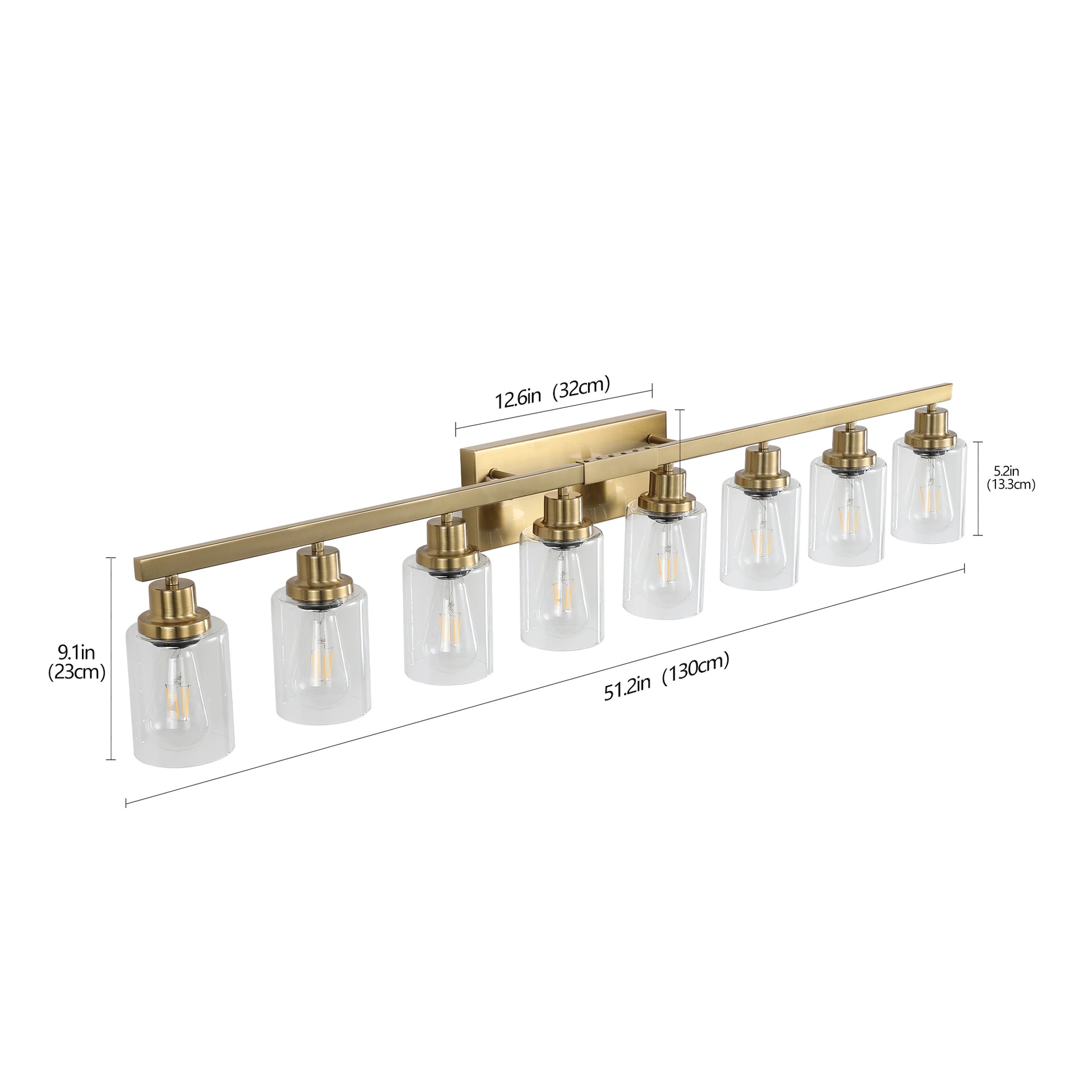 51" 8-Light Gold Vanity Light with Clear Glass - view 9