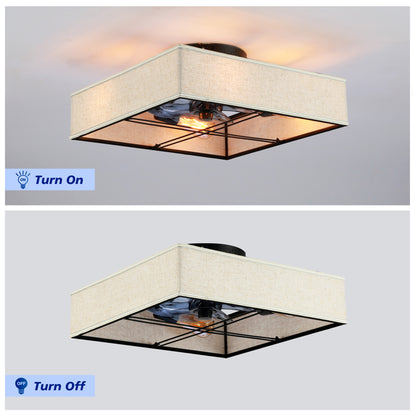 16.6" Square Fabric Farmhouse Flush Mount Ceiling Fan - view 9