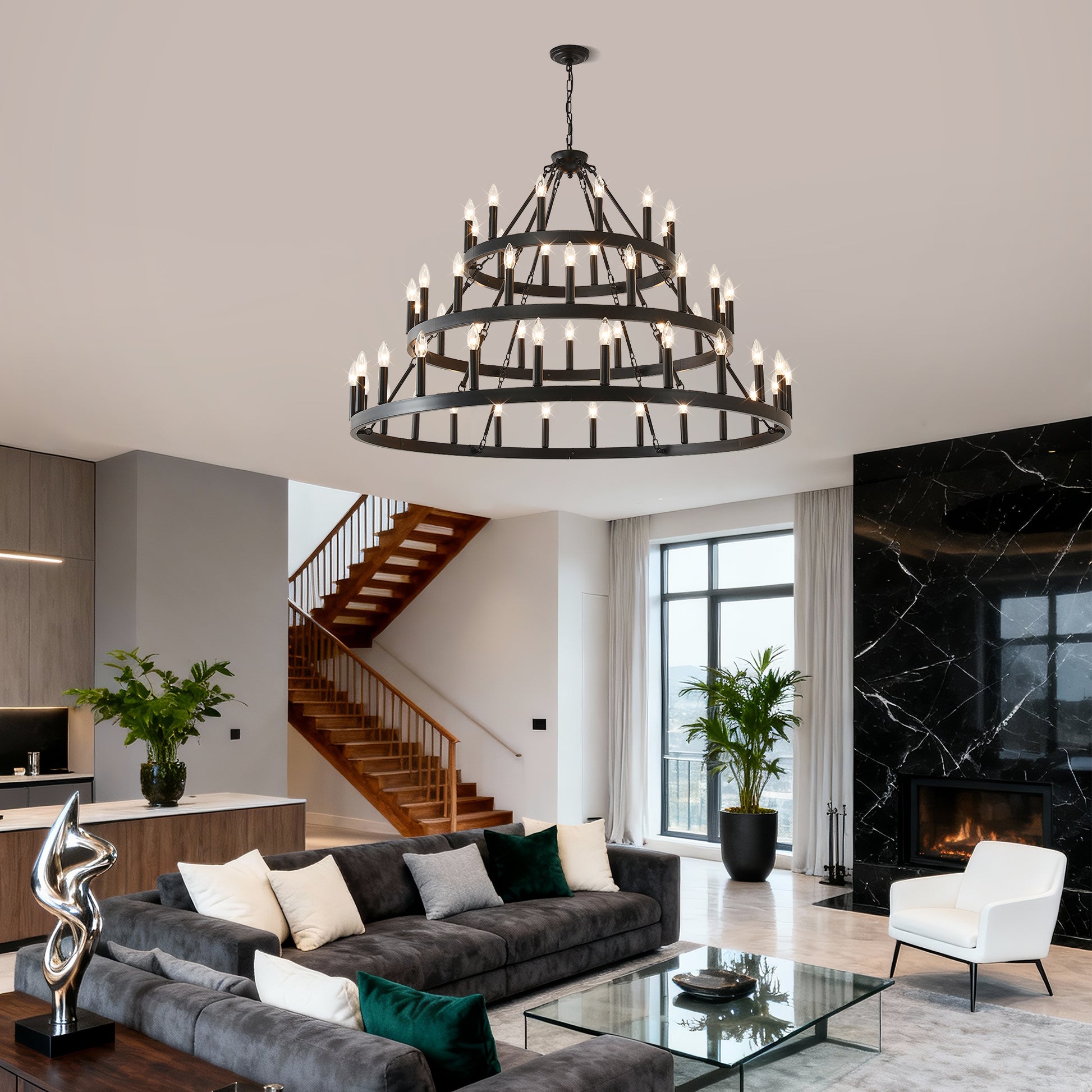 3-Tier Wagon Wheel Farmhouse Chandelier, 54-Light - view 7