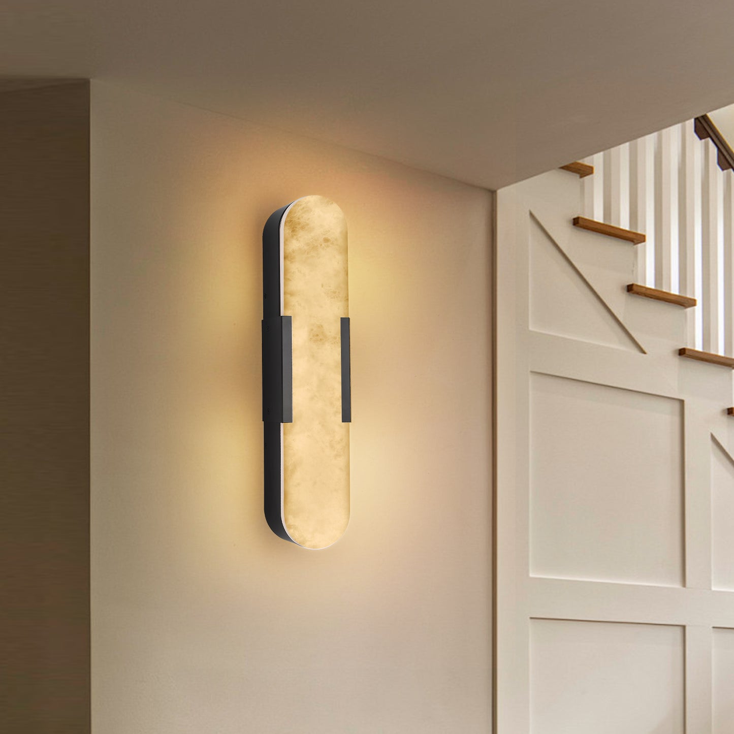 19.7" Natural Marble Black Wall Sconce, Set of 2