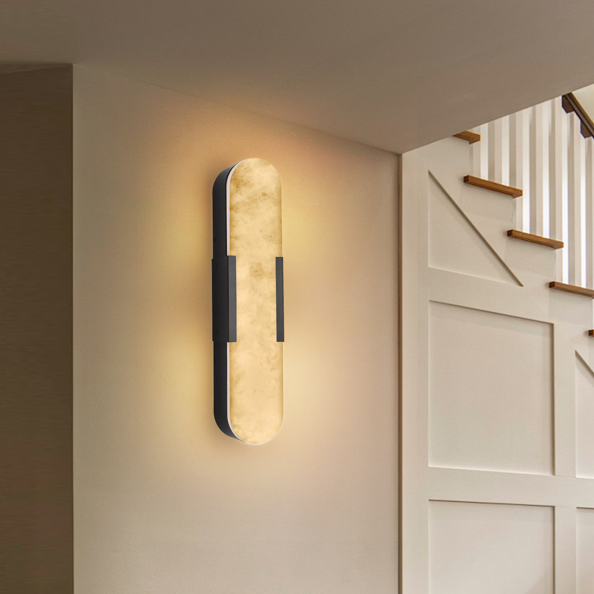 19.7" Natural Marble Black Wall Sconce, Set of 2