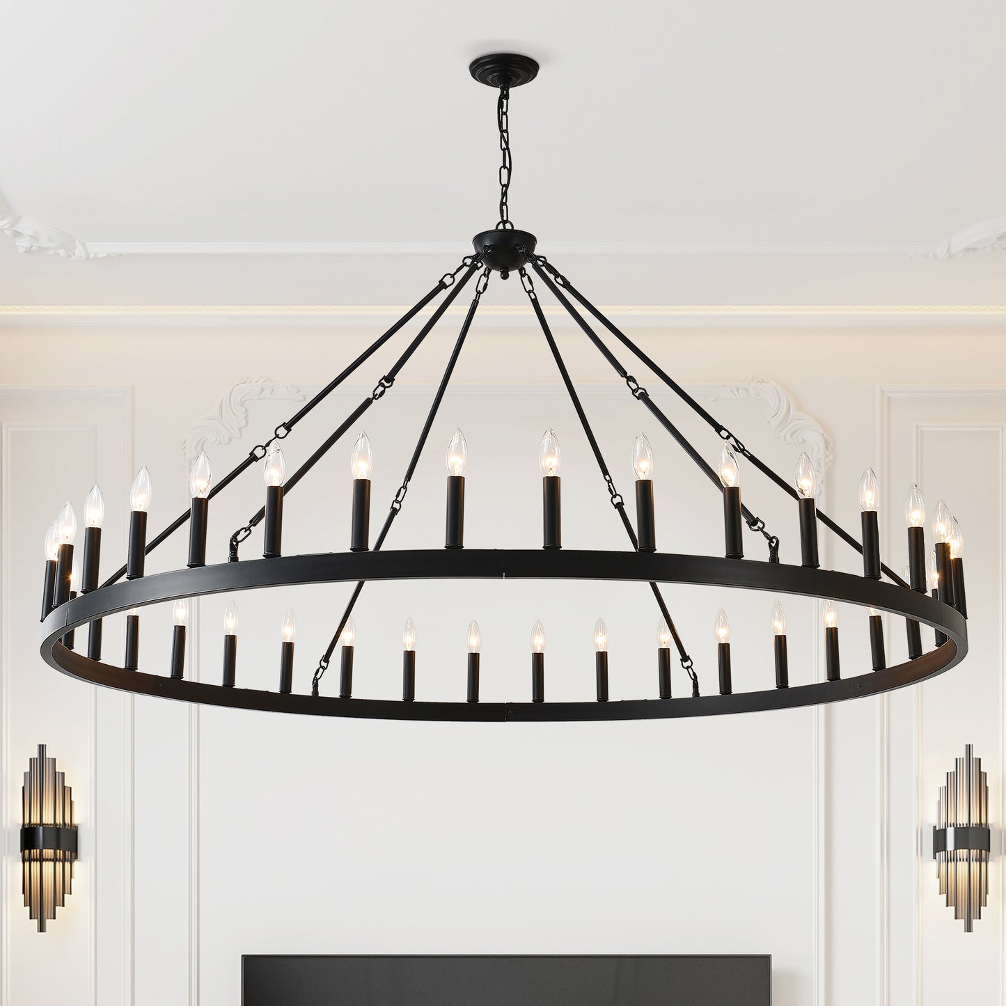 63.8" 36-Light Wagon Wheel Farmhouse Chandelier