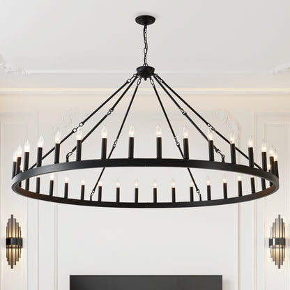 63.8" 36-Light Wagon Wheel Farmhouse Chandelier
