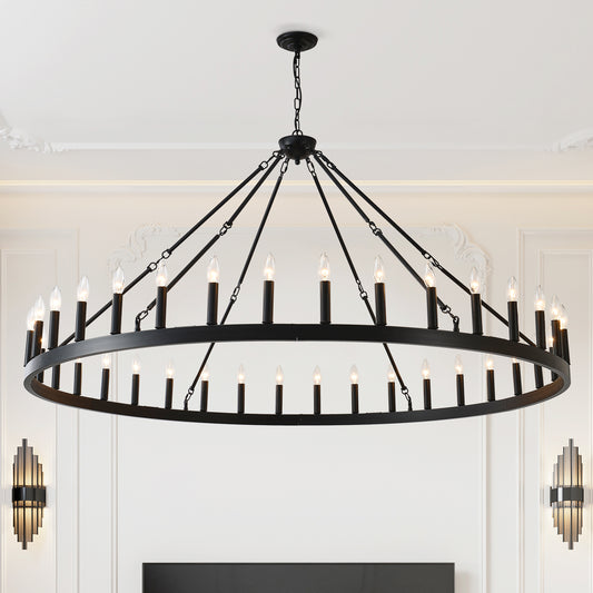 63.8" 36-Light Wagon Wheel Farmhouse Chandelier