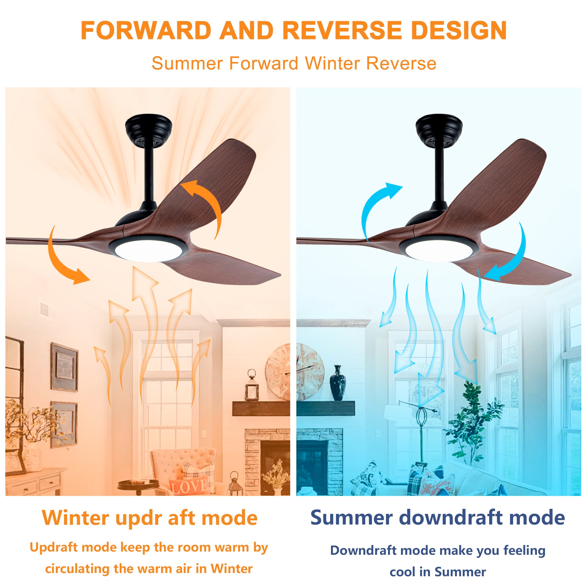 52" Matte Black & Wood Ceiling Fan with Remote - view 8
