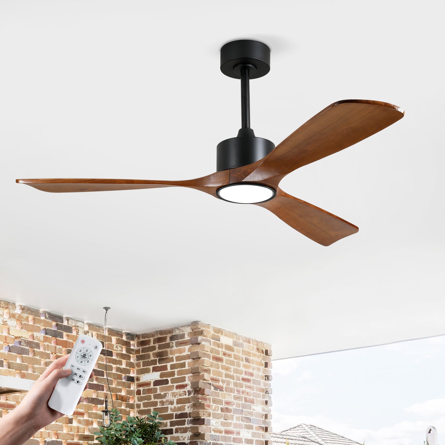 52" Matte Black Solid Wood Ceiling Fan with Dimmable LED - view 2