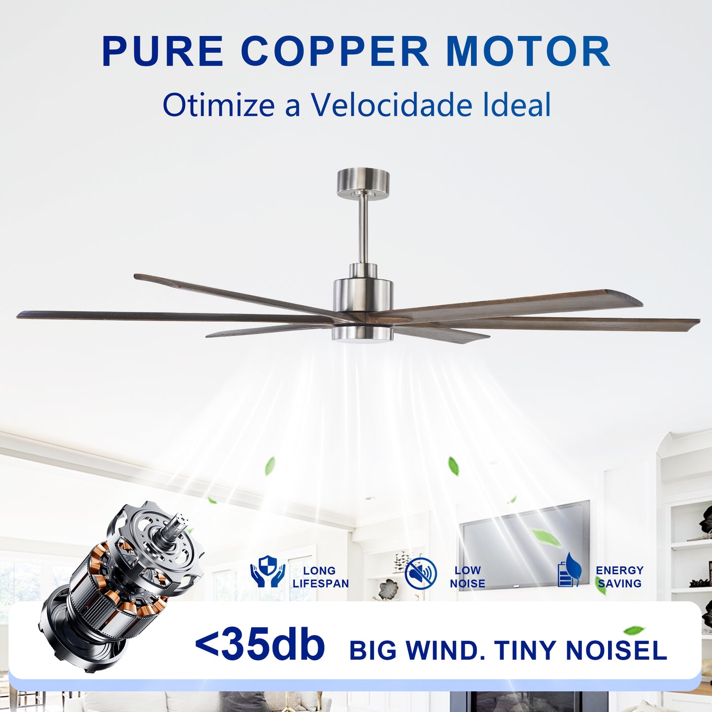 70" Nickel Finish Ceiling Fan with Light - view 14