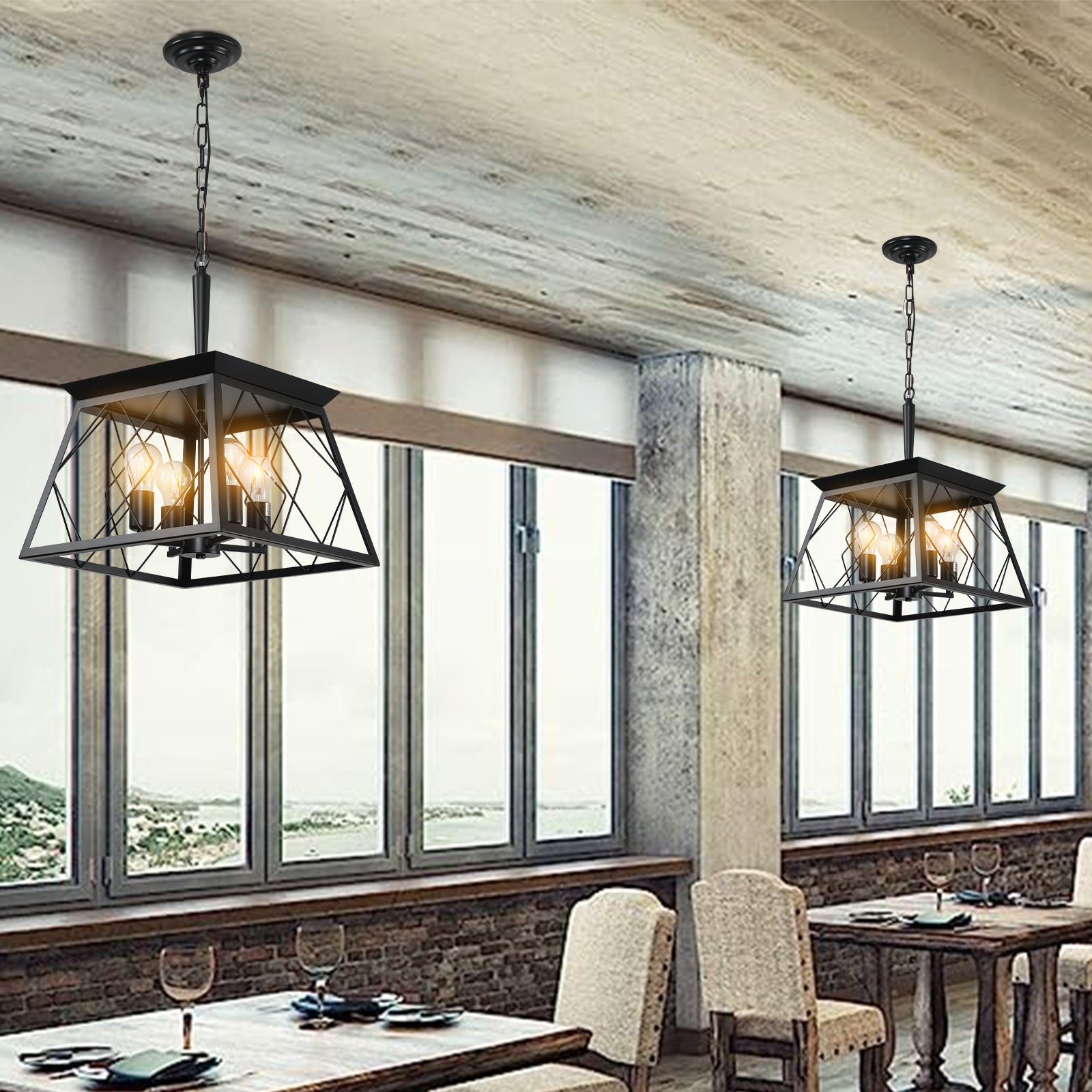 16" 4-Light Black Industrial Cage Chandelier - view 5