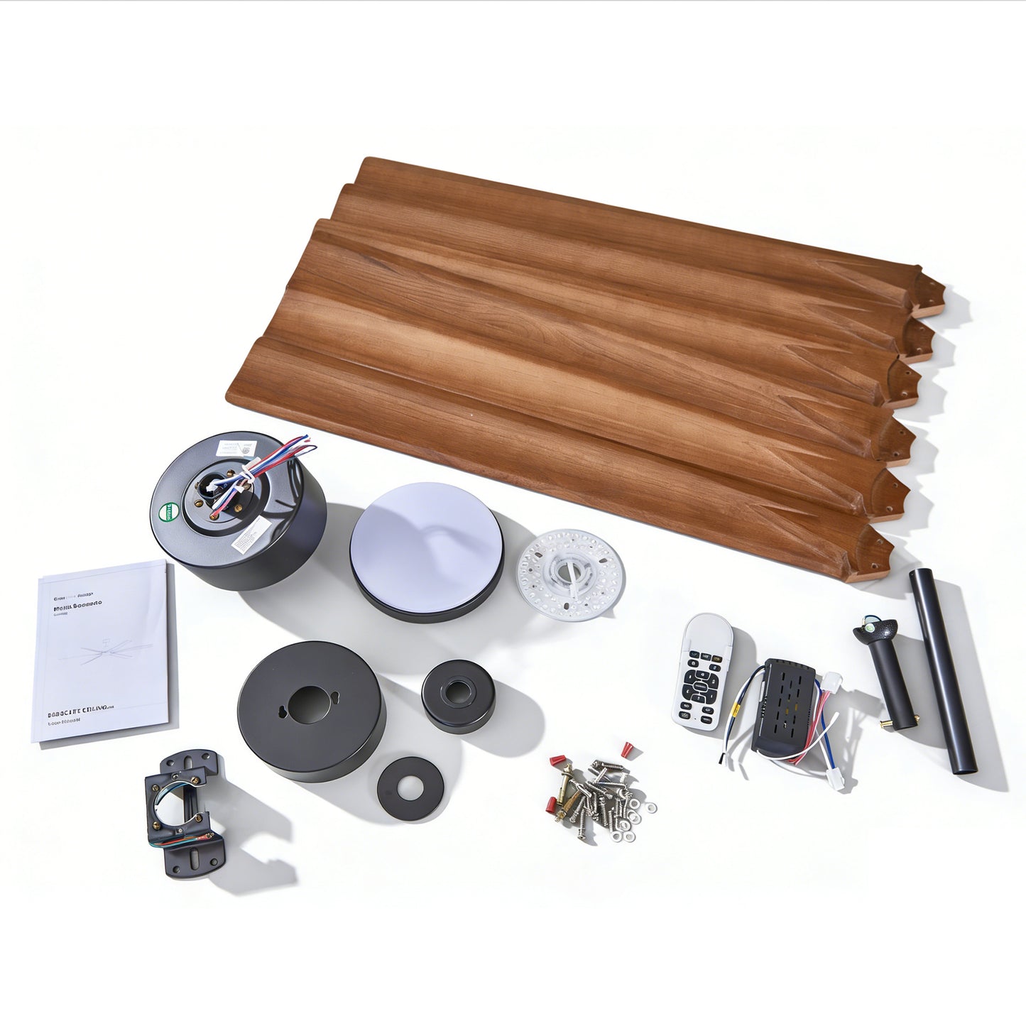 70" Matte Black & Walnut Solid Wood Ceiling Fan - view 16