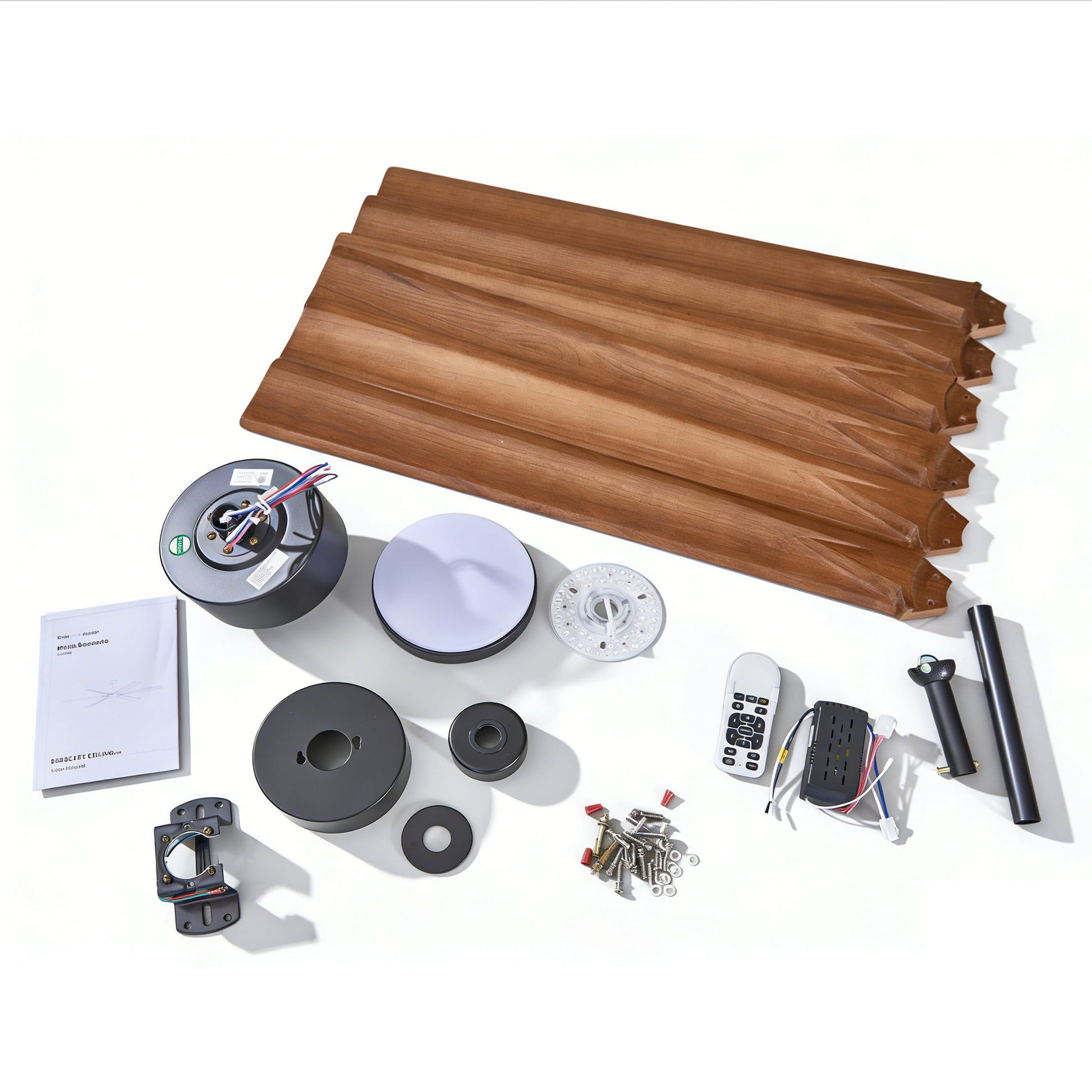 70" Matte Black & Walnut Solid Wood Ceiling Fan - view 16