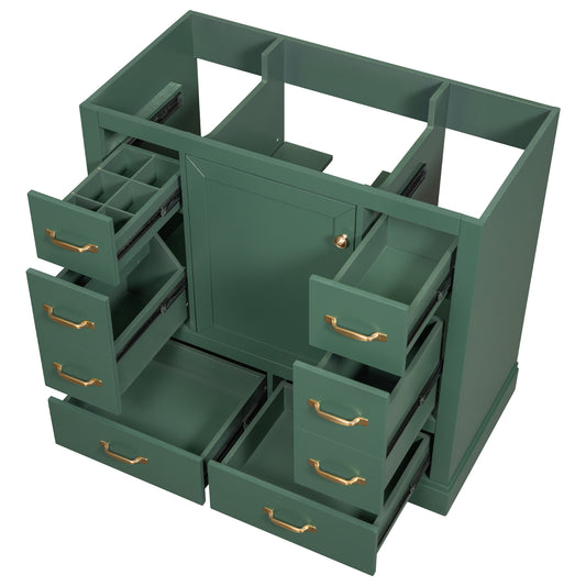 36" Green Bathroom Vanity Base Only with 6 Drawers