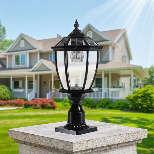 20"H Black Solar LED Outdoor Lantern Light