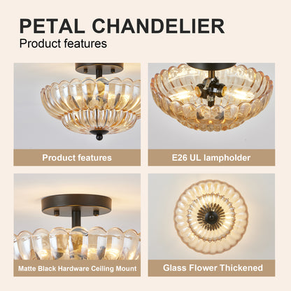 3-Light Black Semi Flush Ceiling Light with Amber Glass - view 7