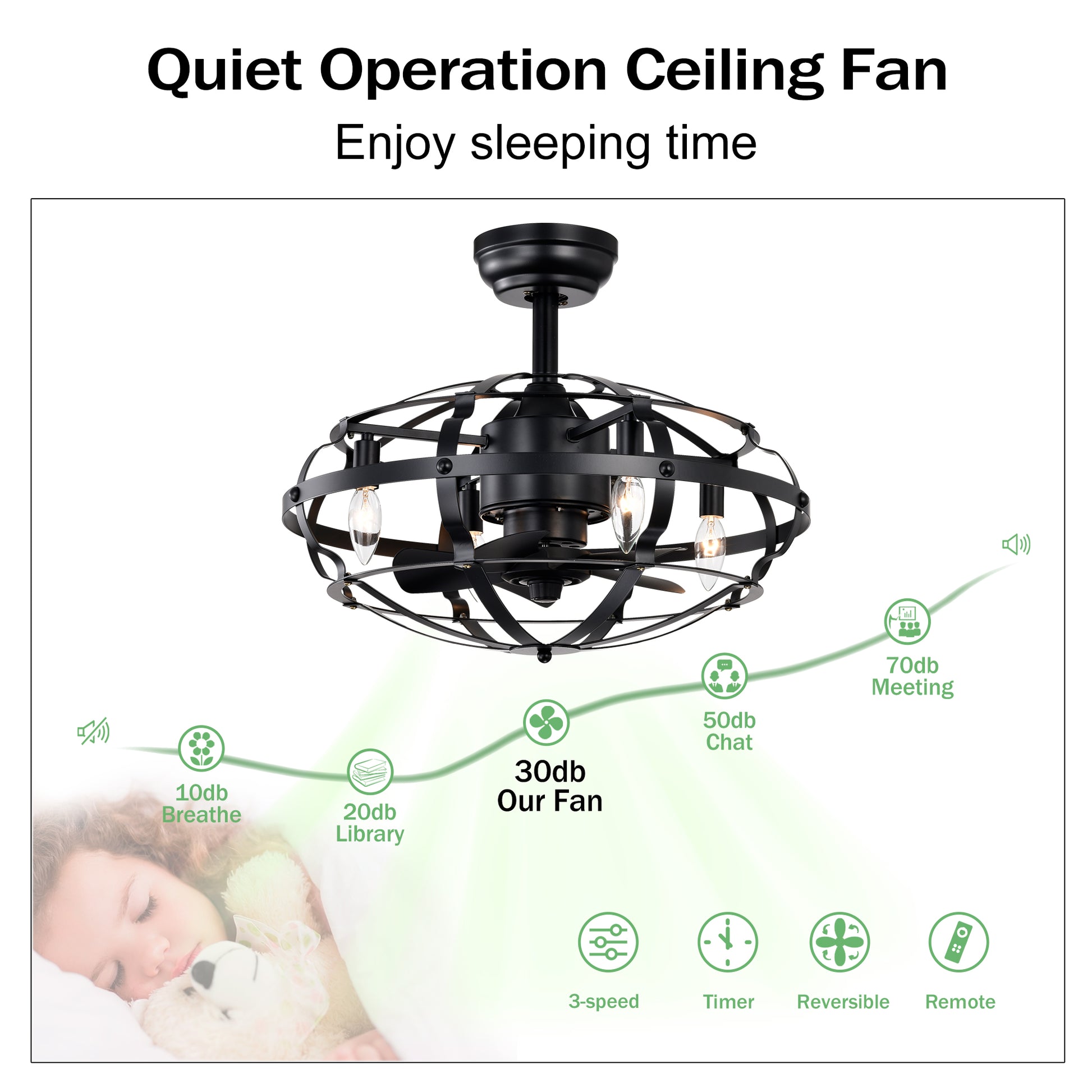 20.63" Matte Black Caged Ceiling Fan with Light - view 12