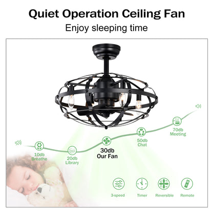 20.63" Matte Black Caged Ceiling Fan with Light - view 12