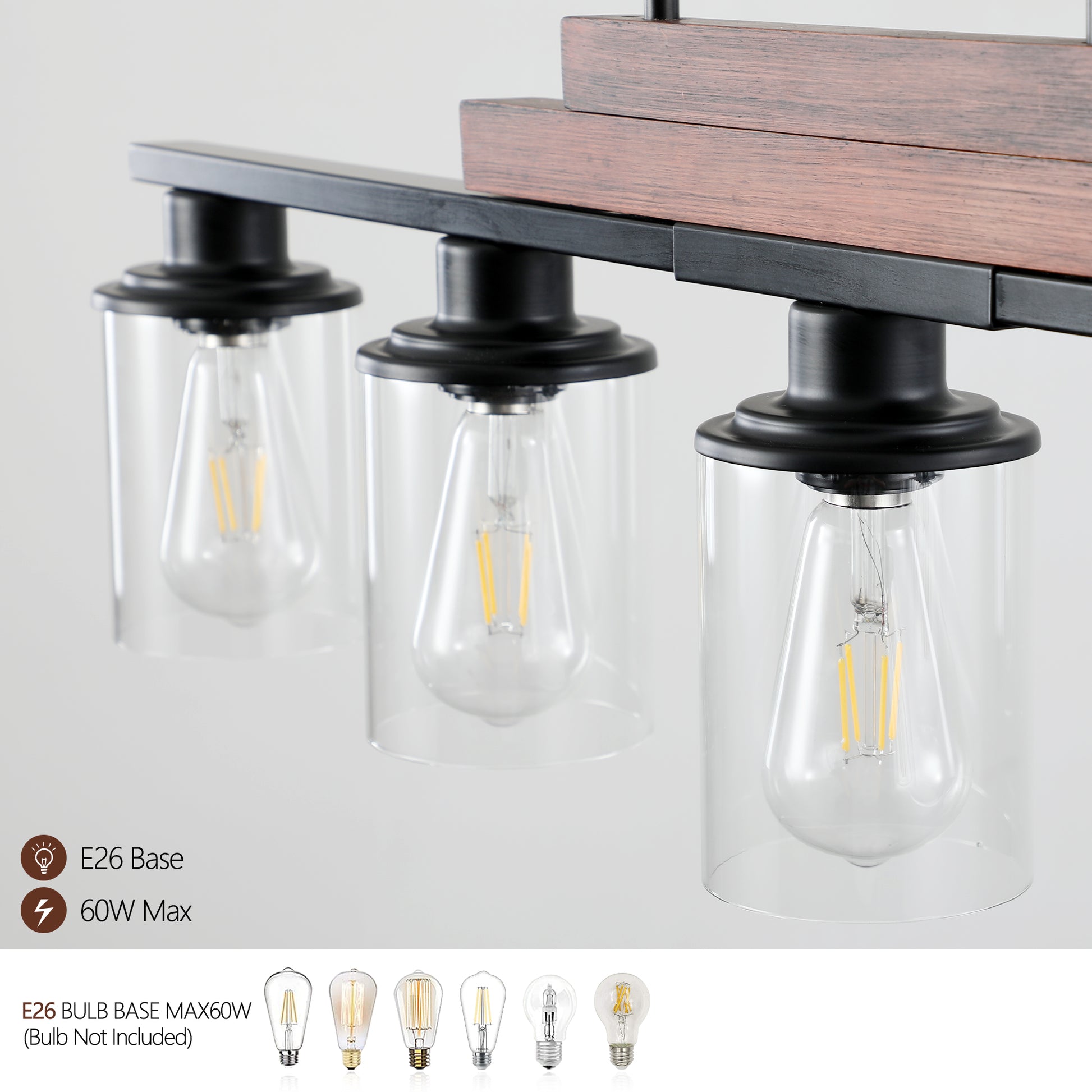 37" 5-Light Walnut Farmhouse Chandelier with Clear Glass - view 7