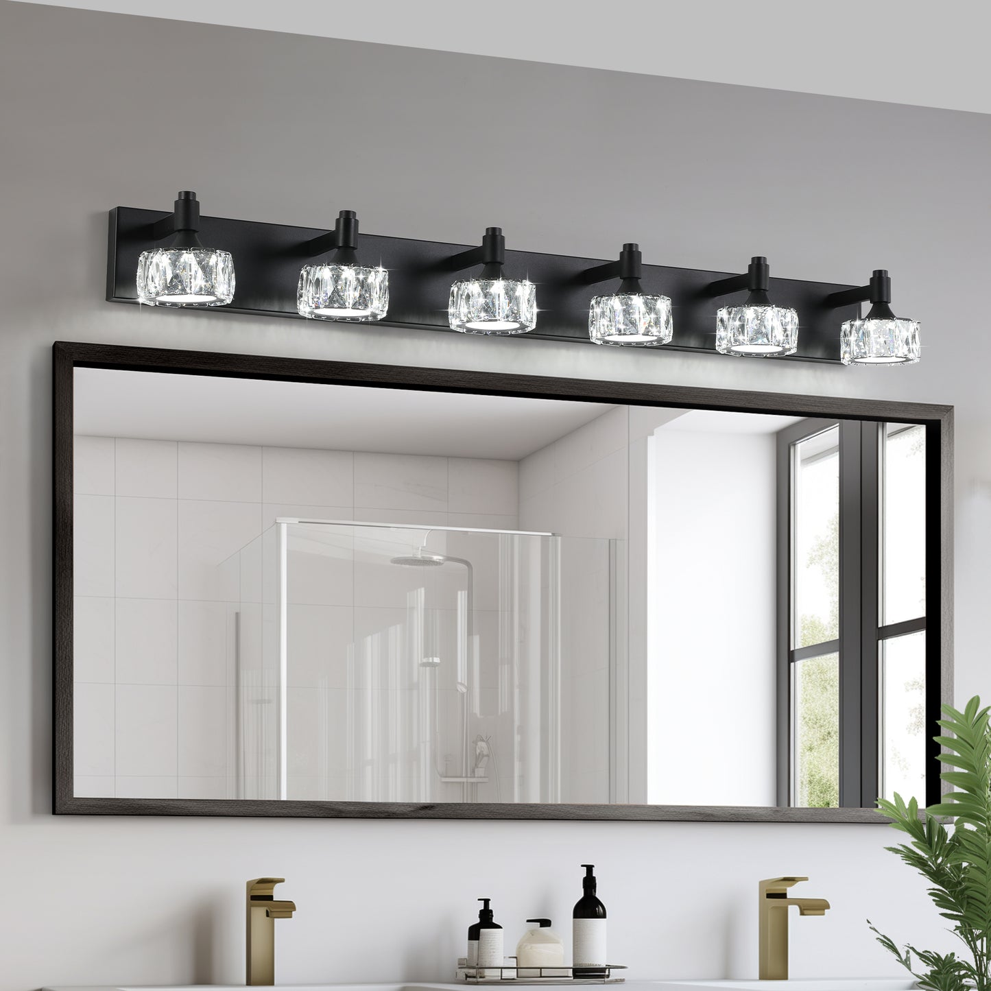 6-Light Matte Black LED Vanity Light with Crystal Glass - view 2