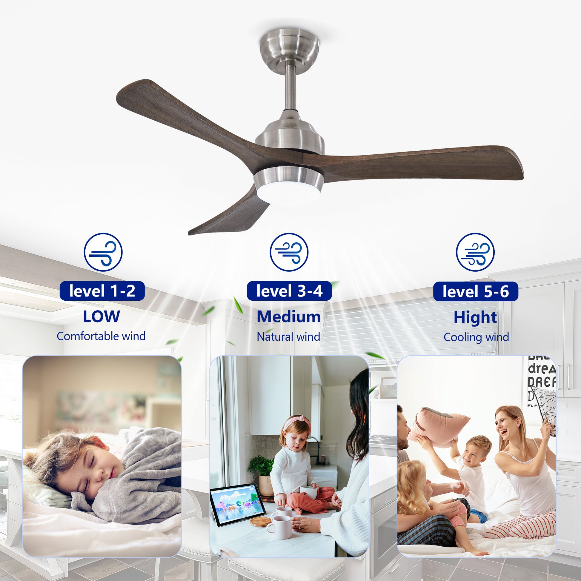 42" Nickel Solid Wood Ceiling Fan with Remote - view 13
