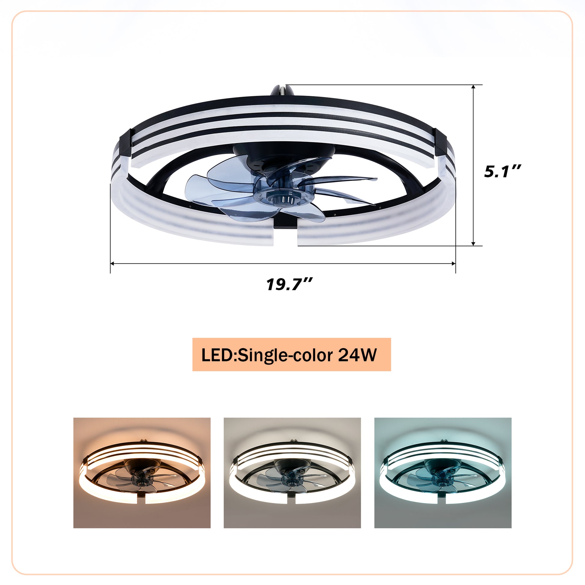 20" Matte Black Flush Mount Ceiling Fan with Dimmable LED - view 6