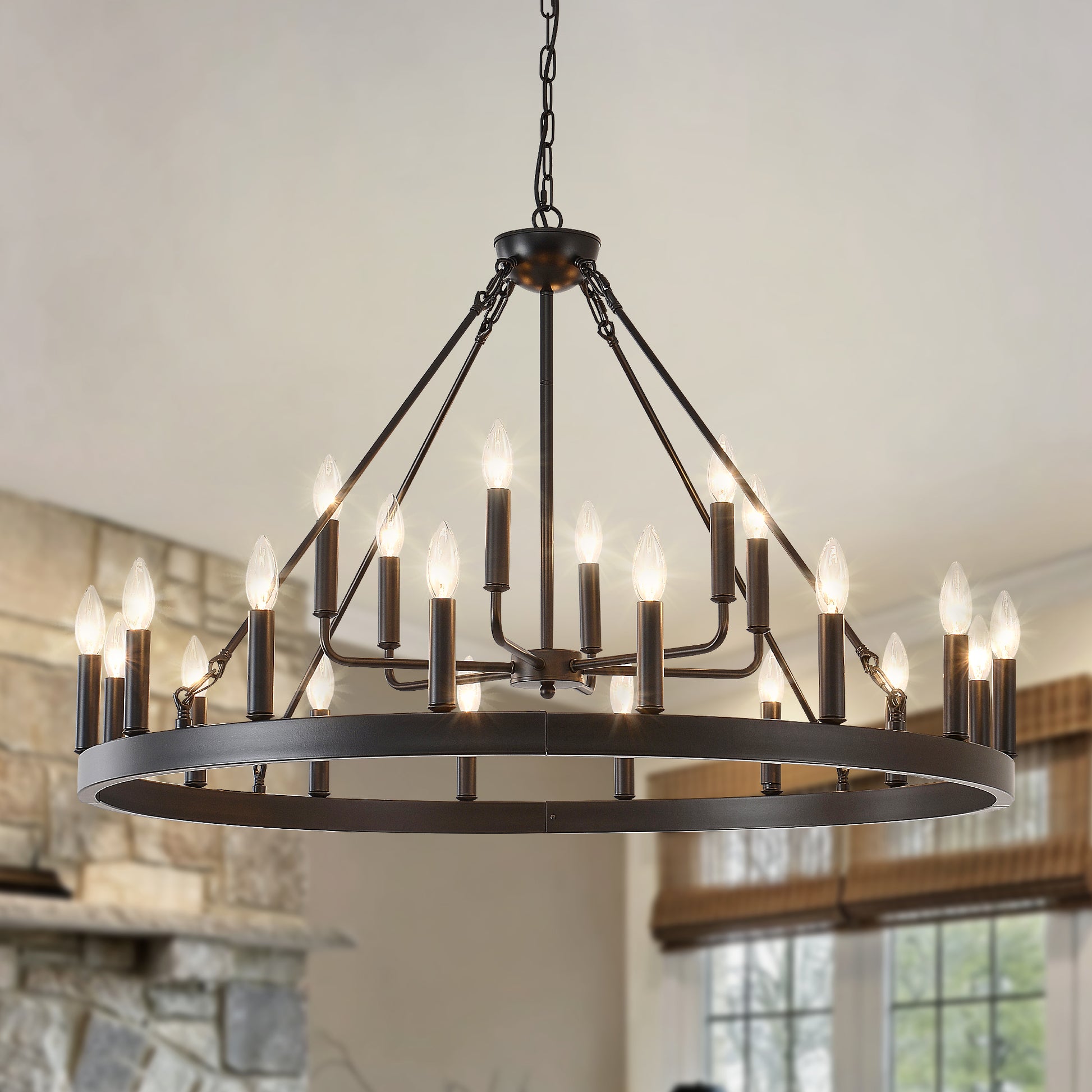 40" 2-Tier Wagon Wheel Farmhouse Chandelier, 22-Light
