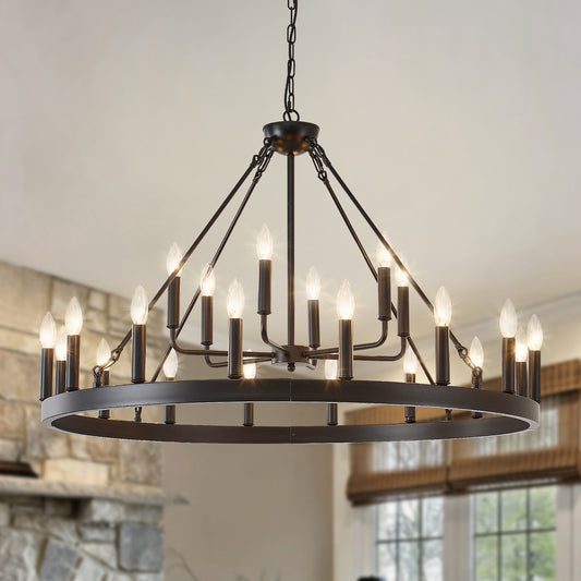 40" 2-Tier Wagon Wheel Farmhouse Chandelier, 22-Light