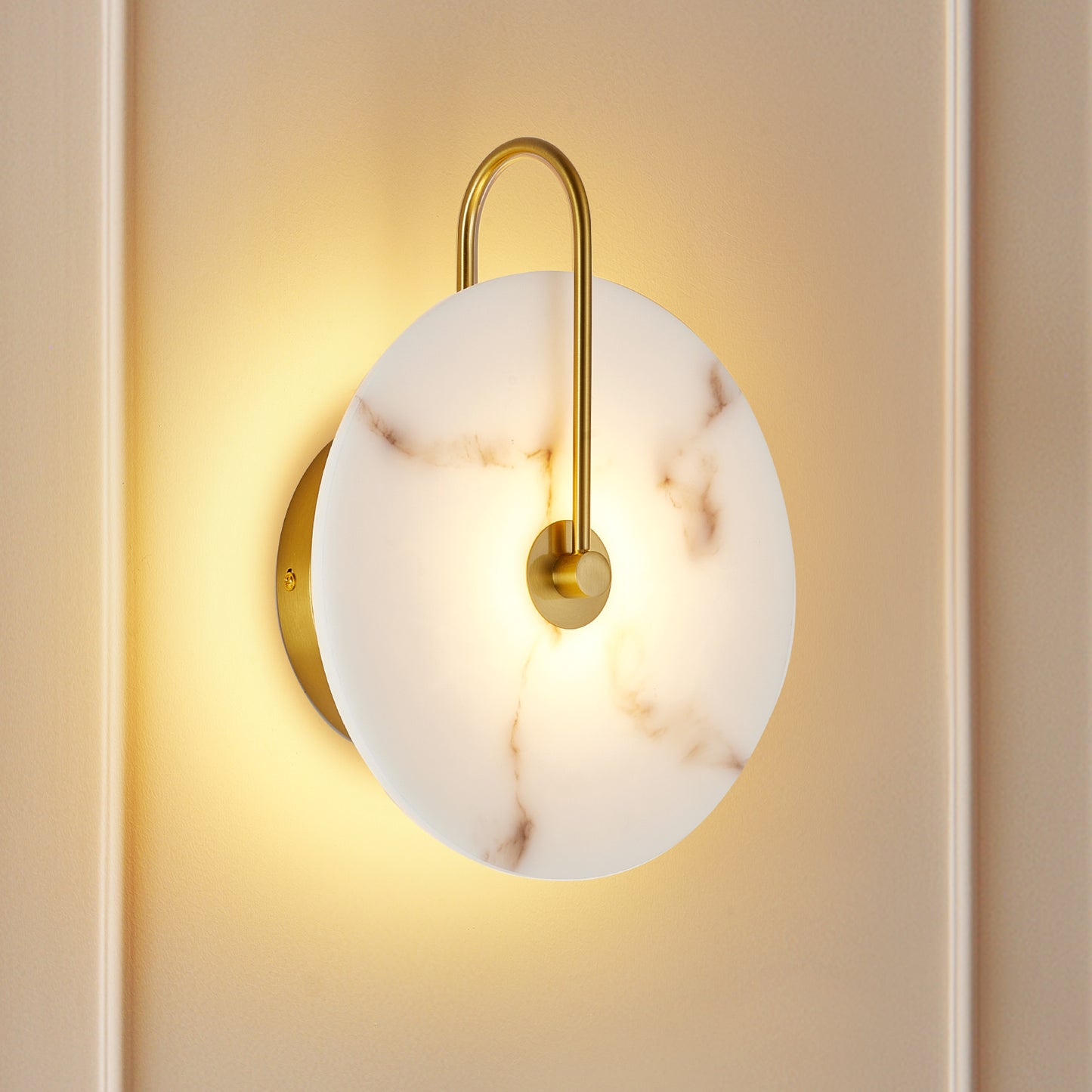 9.8" Gold Round Alabaster LED Wall Sconce