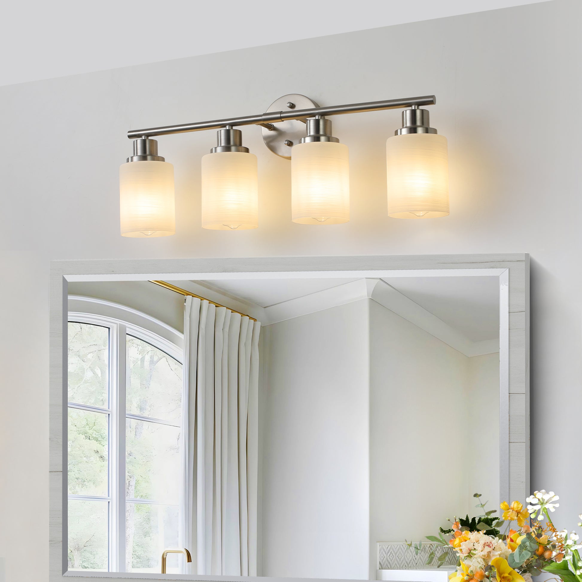 24" 4-Light Brushed Nickel Vanity Light with Frosted Glass - view 4