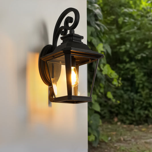 21"H Vintage Black Outdoor Wall Lantern with Clear Glass - view 2