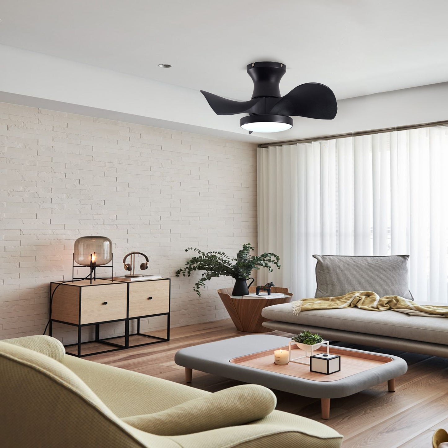 Matte Black Ceiling Fan with Light & Remote - view 2