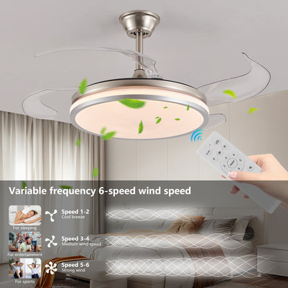 42" Chrome Retractable Blade Ceiling Fan with LED Light - view 3