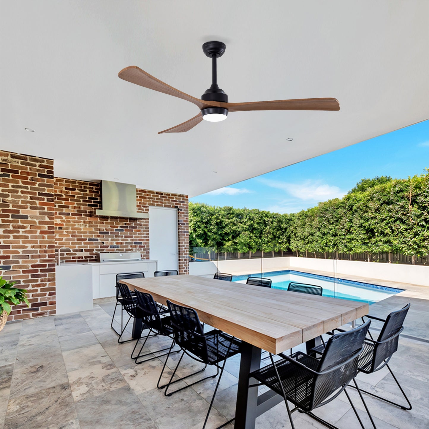 62" Matte Black 3-Blade Solid Wood Ceiling Fan with Remote - view 5