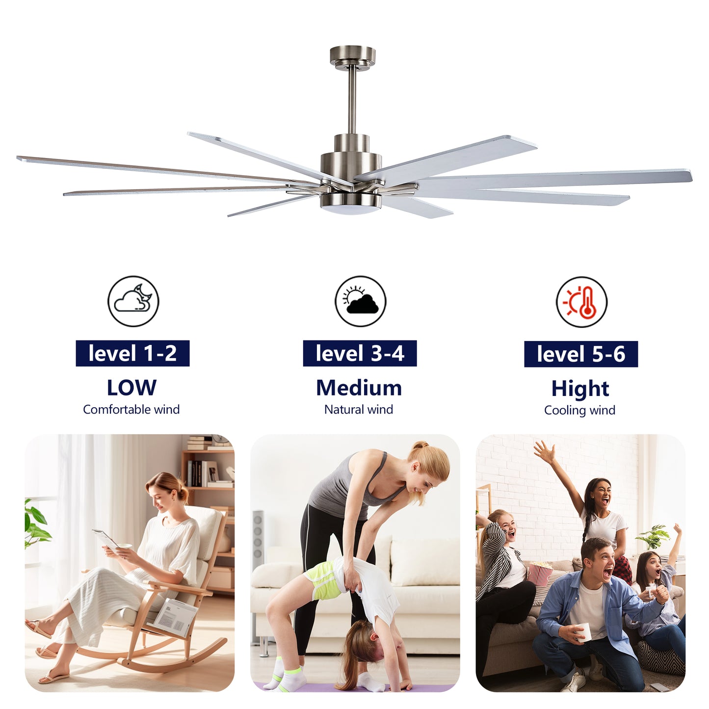84" Nickel 8-Blade Ceiling Fan with Dimmable LED - view 17