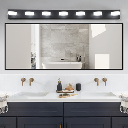 52" 7-Light Black Vanity Light with Dimmable LED