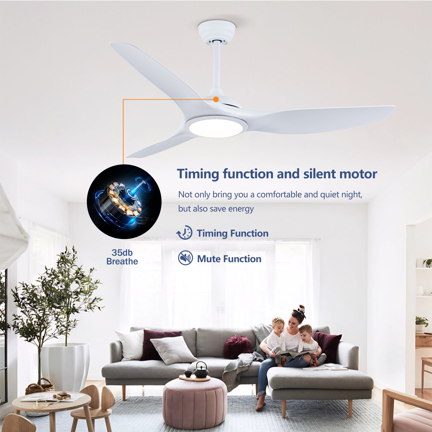 52" Matte White Ceiling Fan with LED Light & Remote - view 10
