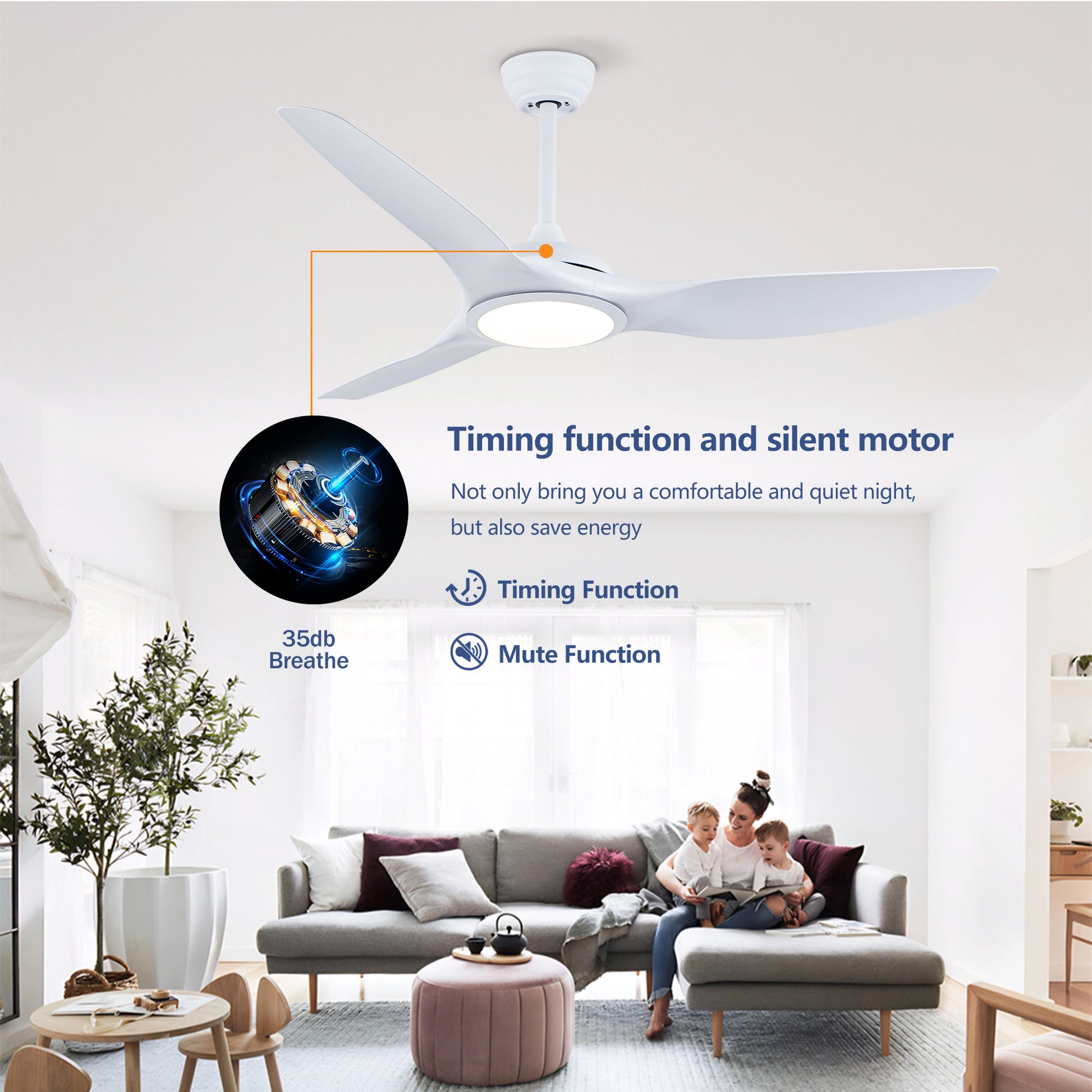 52" Matte White Ceiling Fan with LED Light & Remote - view 10