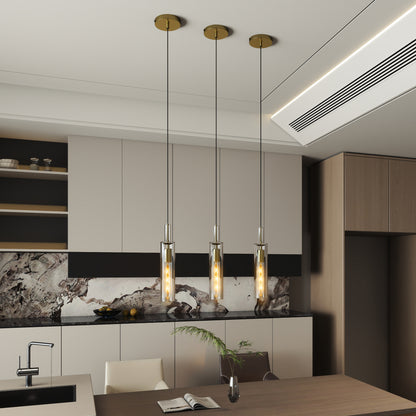 Gold Pendant Light with Striped Glass Shade, Set of 3 - view 3