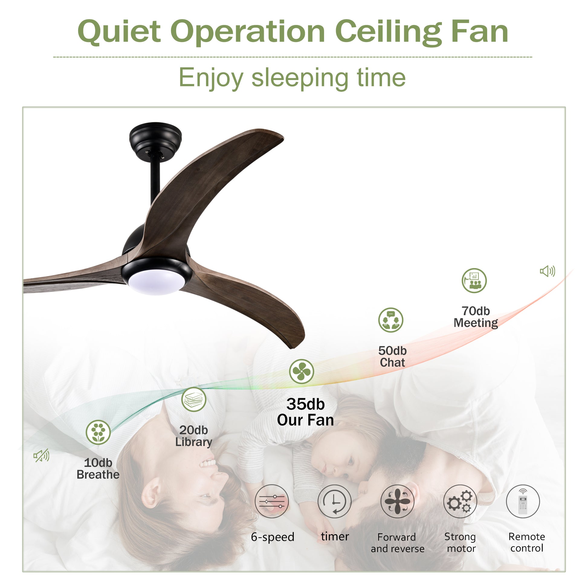 52" Matte Black Solid Wood Ceiling Fan with Remote - view 12