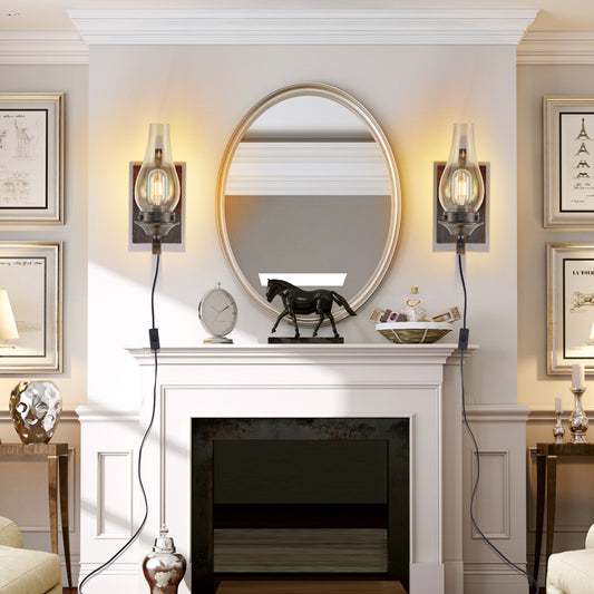 Black & Gold Farmhouse Plug-In Wall Sconce, Set of 2