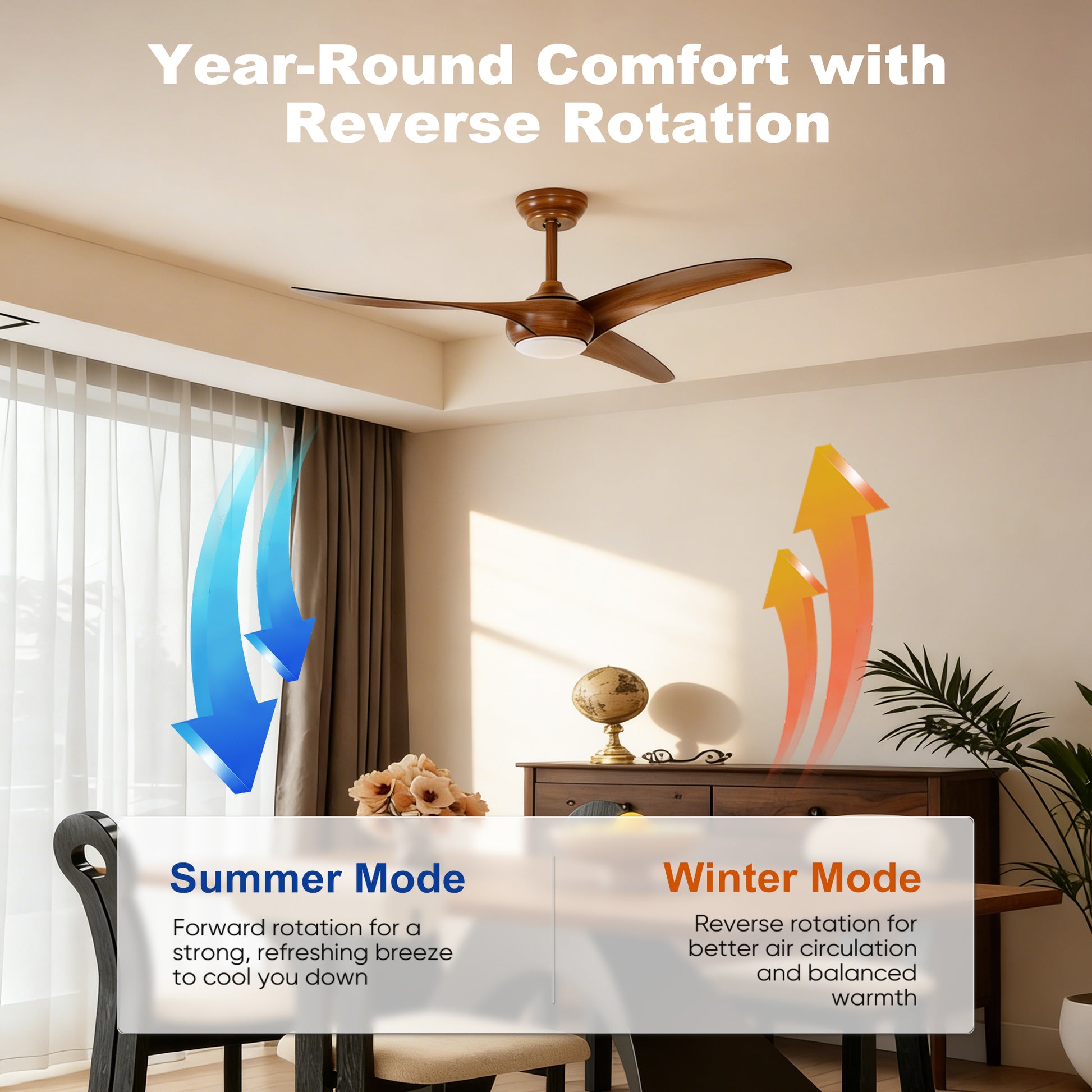 52" Wood Finish Ceiling Fan with LED Light and Remote - view 9
