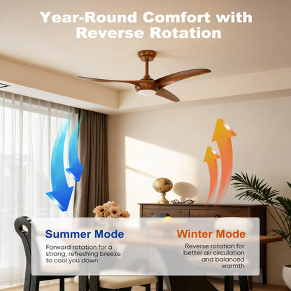 52" Wood Finish Ceiling Fan with LED Light and Remote - view 9
