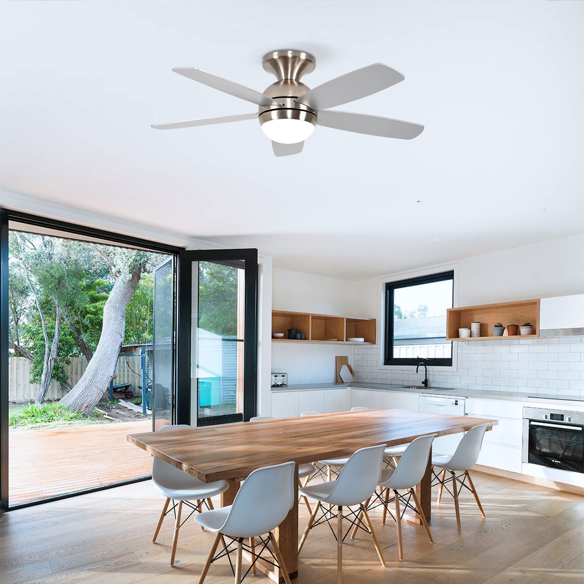 52" Satin Nickel Plywood Blade Ceiling Fan with Remote - view 3